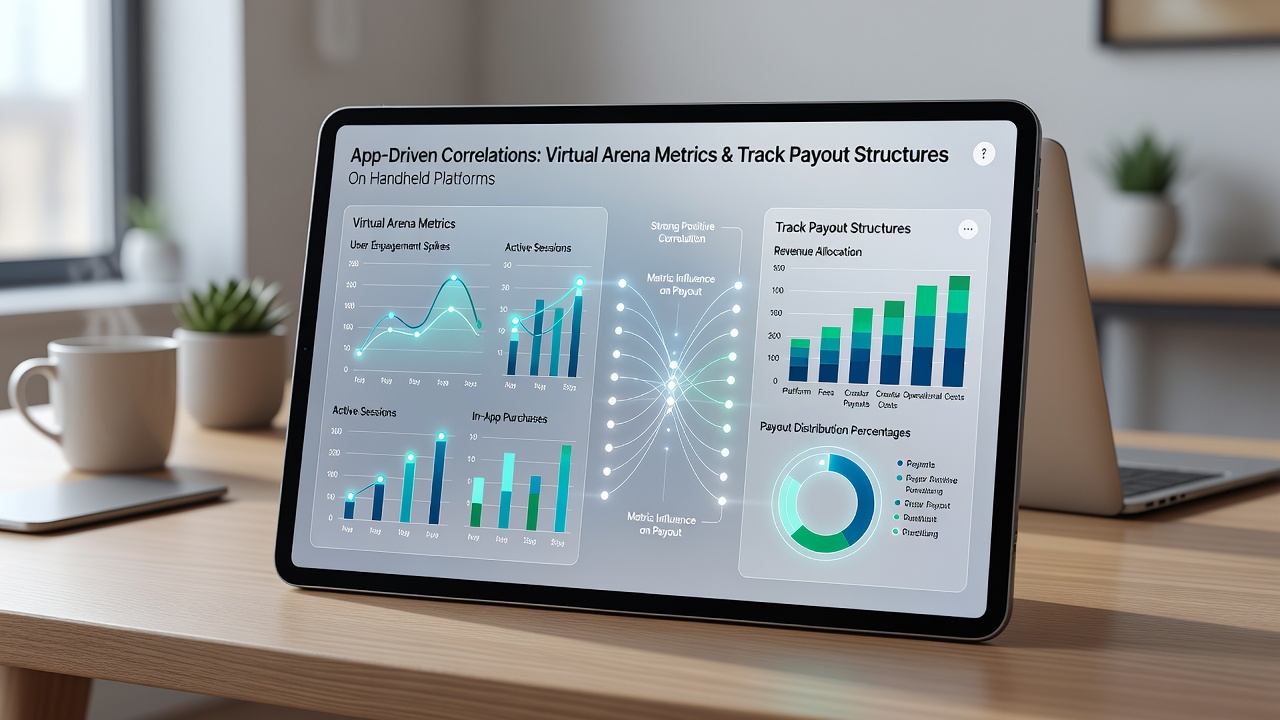 Analyse-Dashboard auf einem Tablet mit Korrelationen zwischen virtuellen Metriken und realen Bahnauszahlungen