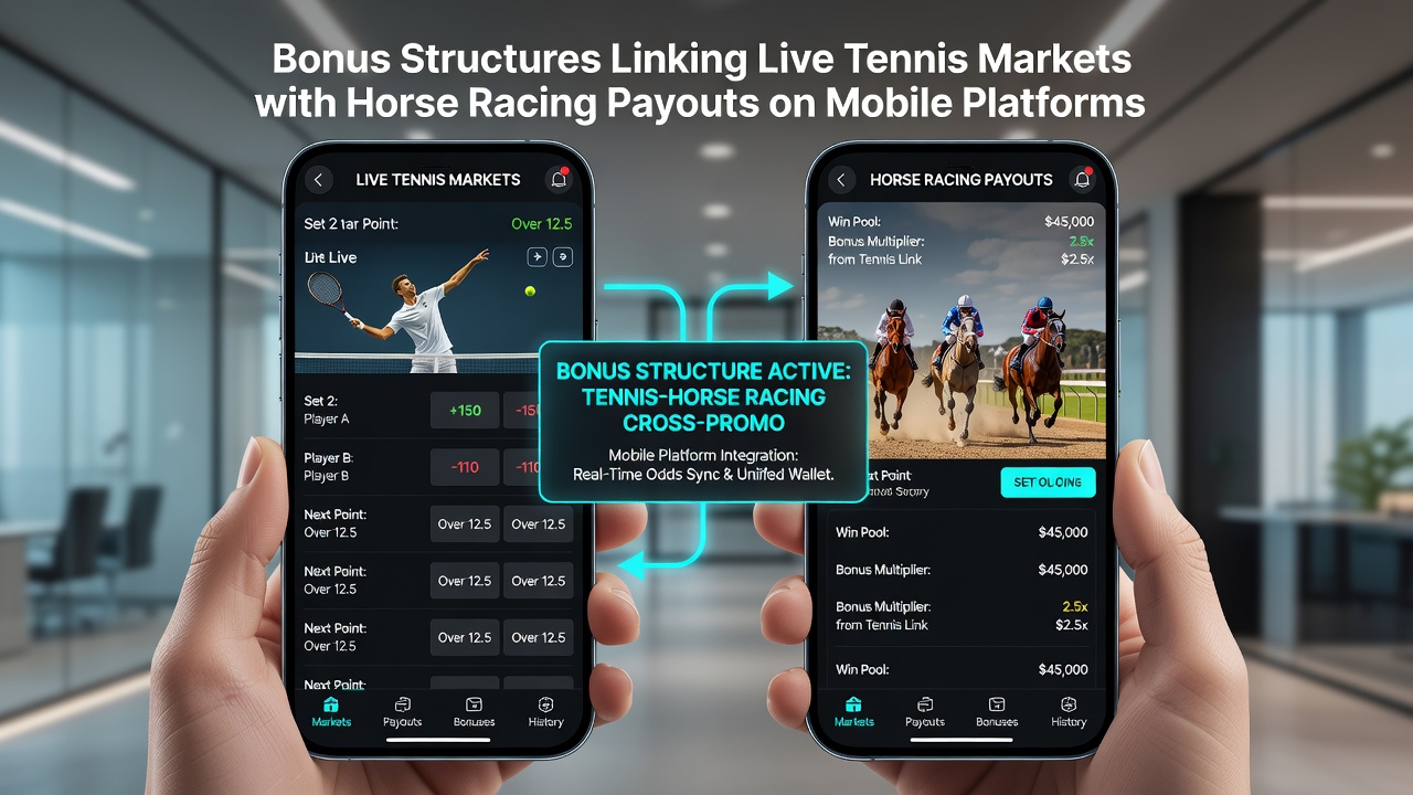 Analyse-Dashboard einer mobilen App mit verknüpften Tennis- und Pferderenn-Boni