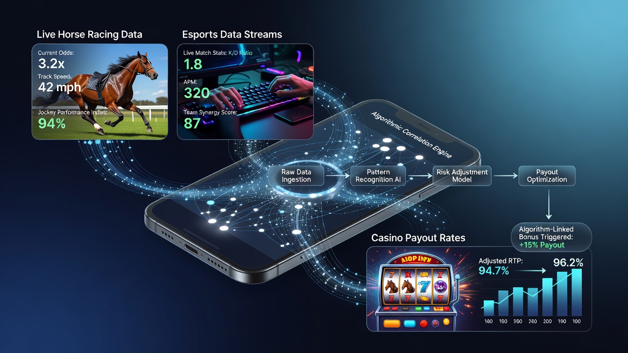 Darstellung der Datenflüsse zwischen Esports, Pferderennen und Casino-Algorithmen auf Smartphones