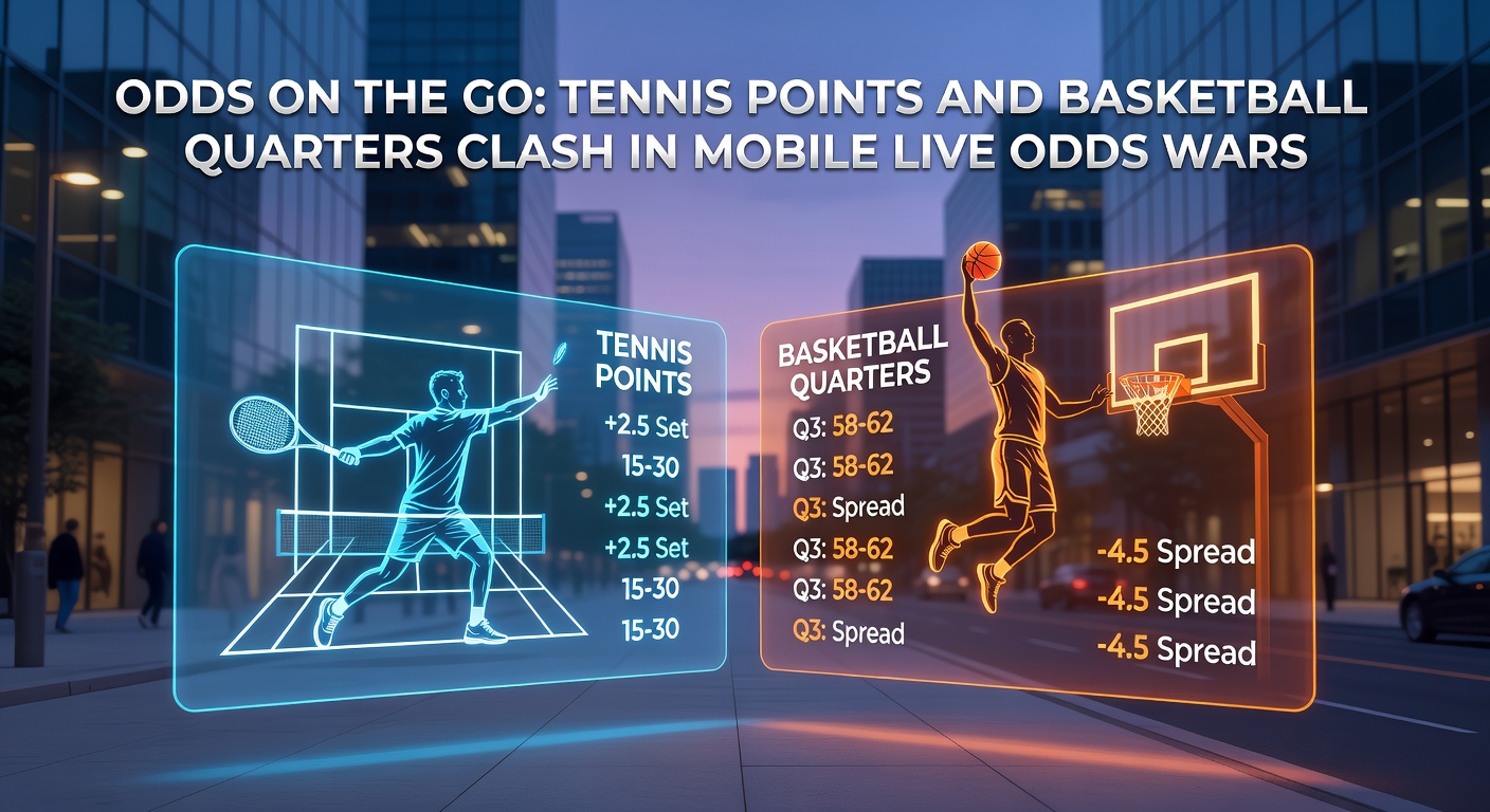Basketball-Spiel im Viertel mit Live-Quoten auf Smartphone, die sich während eines Timeouts ändern