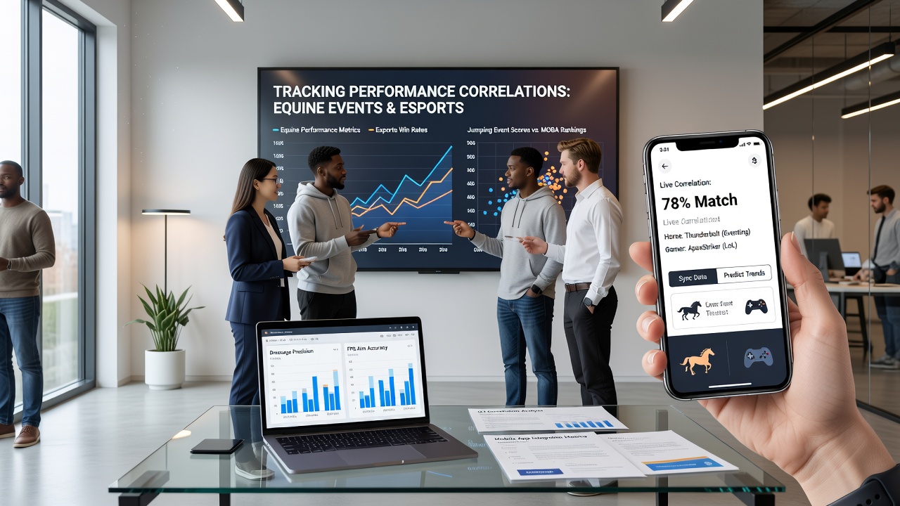 Correlation graphs from mobile analytics comparing horse racing and esports performance data